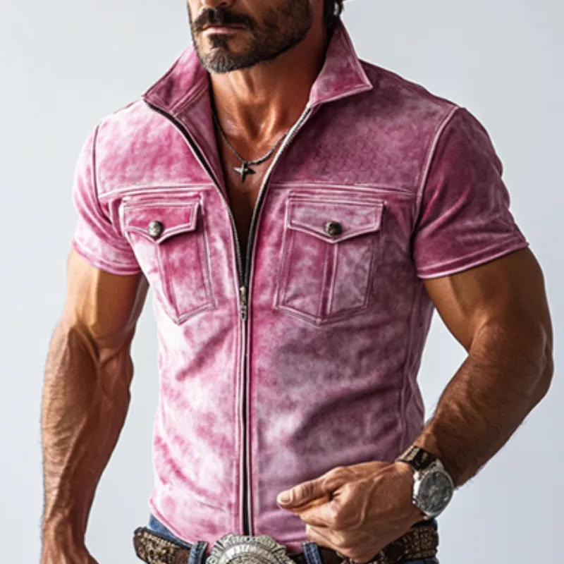 Men's Classic Casual Western Style Stand Collar Slim Suede Shirt 09469921K sold by Manly product image thumbnail 4