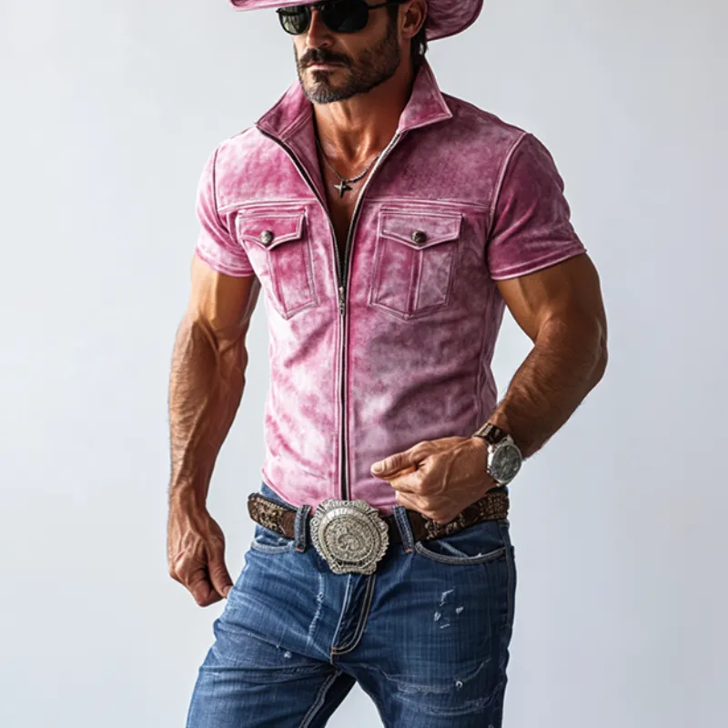 Men's Classic Casual Western Style Stand Collar Slim Suede Shirt 09469921K sold by Manly product image thumbnail 3