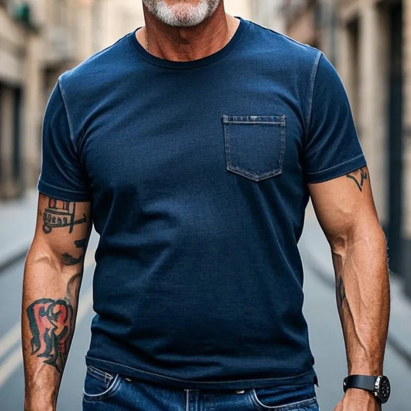 Men's Vintage Casual Round Neck Cotton Blend Short-sleeved T-shirt 09073977F sold by Manly product image thumbnail 2