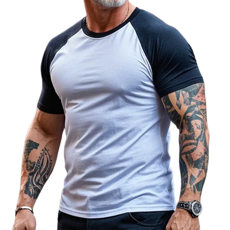 Men's Vintage Casual Round Neck Cotton Blend Short-sleeved T-shirt 55611291F sold by Manly