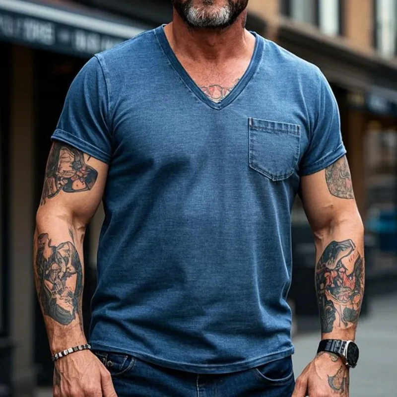 Men's Vintage Casual V-Neck Cotton Blend Short Sleeve T-Shirt 18826151F sold by Manly product image thumbnail 2
