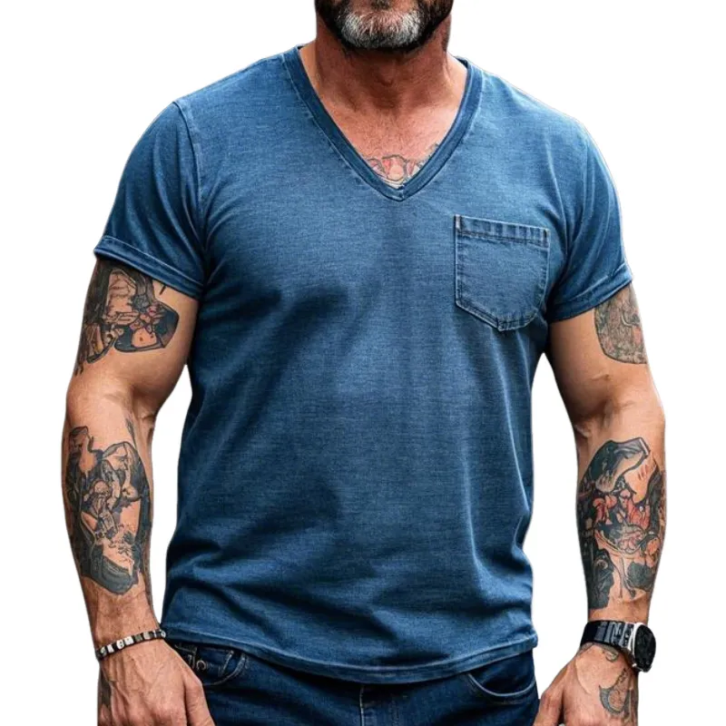 Men's Vintage Casual V-Neck Cotton Blend Short Sleeve T-Shirt 18826151F sold by Manly
