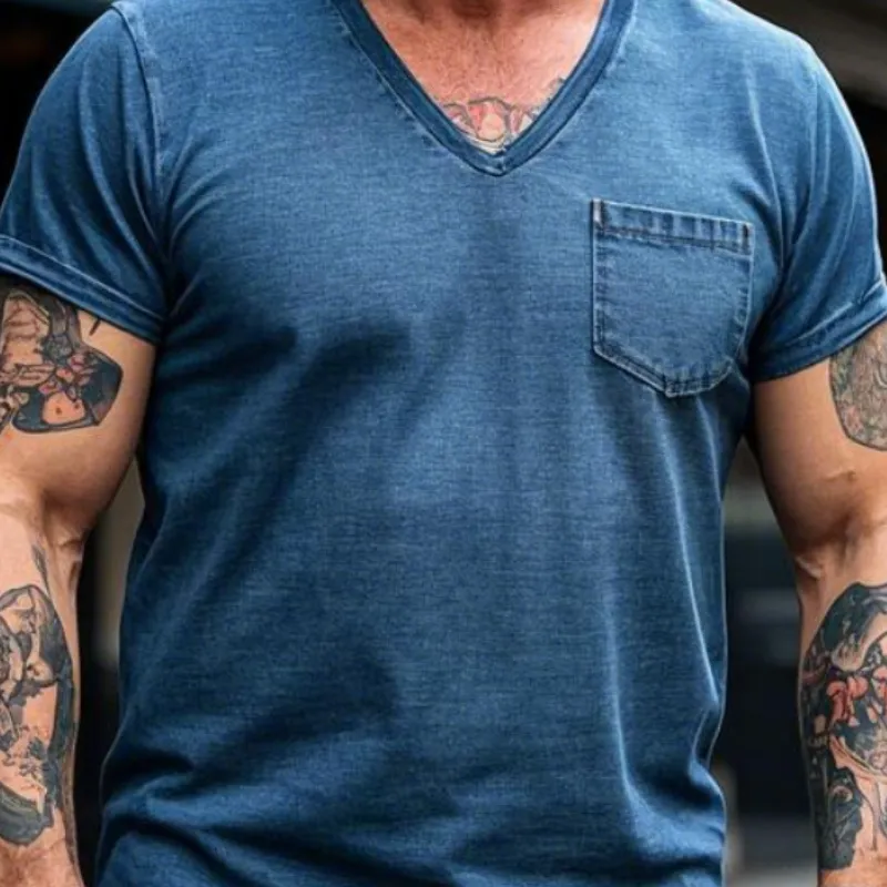 Men's Vintage Casual V-Neck Cotton Blend Short Sleeve T-Shirt 18826151F sold by Manly product image thumbnail 3