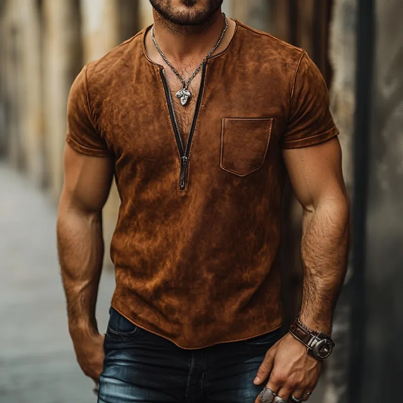 Men's Classic Casual Western Style V-Neck Slim Suede T-Shirt 17308272K sold by Manly product image thumbnail 3