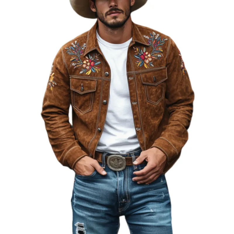 Men's Classic Casual Embroidered Suede Slim Fit Western Long Sleeve Shirt 36297709K sold by Manly