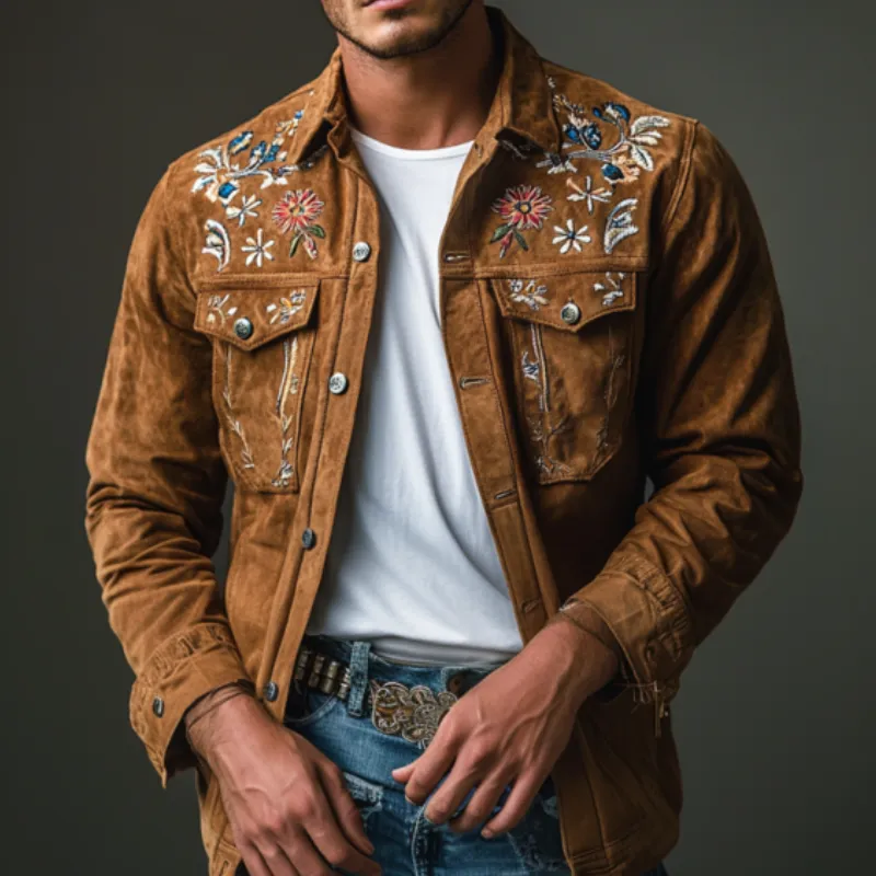 Men's Classic Casual Embroidered Suede Slim Fit Long Sleeve Western Shirt 92399182K sold by Manly product image thumbnail 4