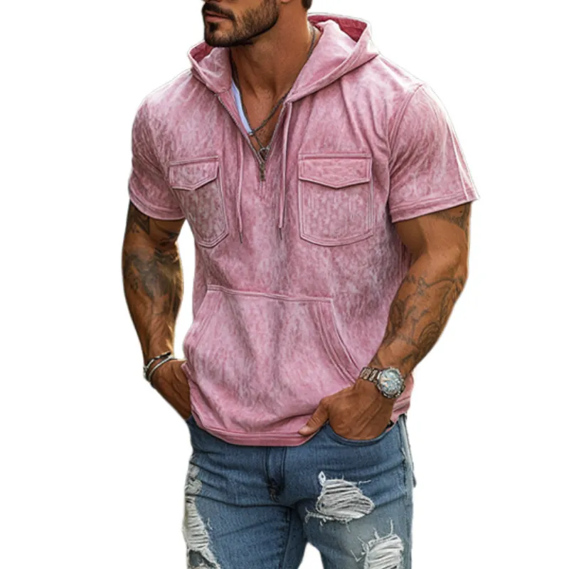 Men's Stylish Classic Casual Multi-pocket Suede V-neck Zipper Hoodie 68853731K made by Manly