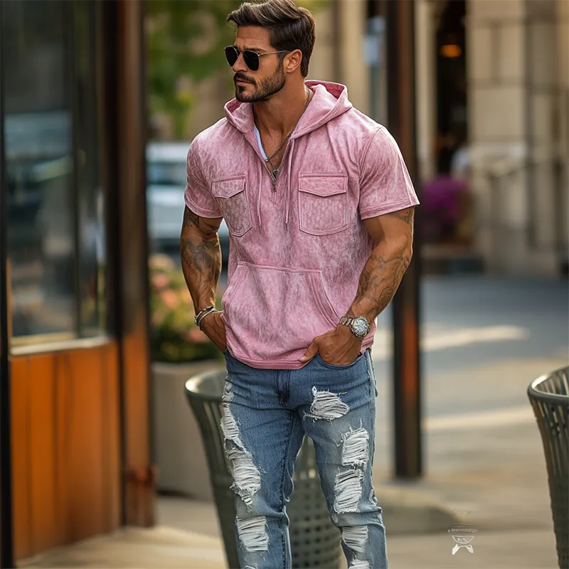 Men's Stylish Classic Casual Multi-pocket Suede V-neck Zipper Hoodie 68853731K sold by Manly product image thumbnail 3