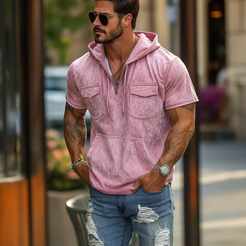 Men's Stylish Classic Casual Multi-pocket Suede V-neck Zipper Hoodie 68853731K sold by Manly product image thumbnail 2