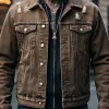 Men's Retro Casual Lapel Ripped Denim Jacket 33434710F sold by Manly