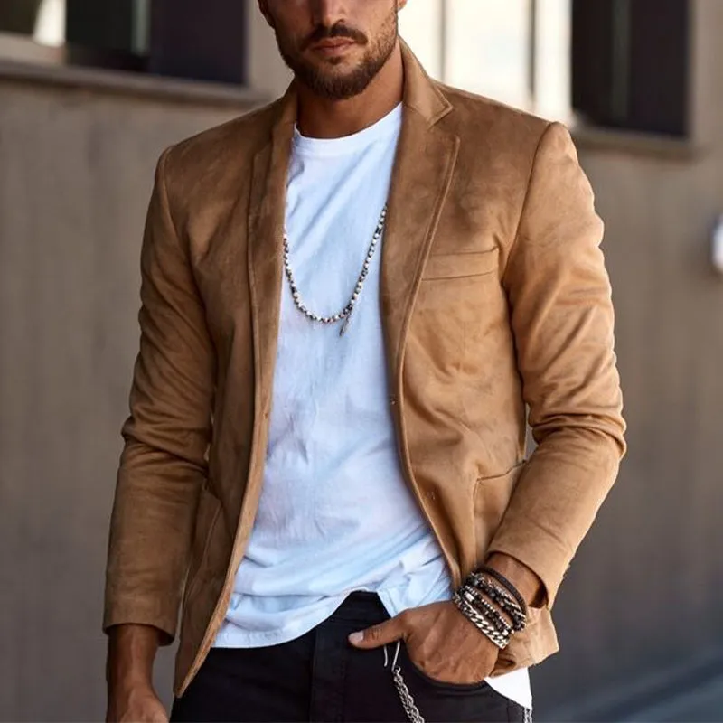 Men's Khaki Velvet Notched Lapel Two-Button Blazer 71554824U sold by Manly product image thumbnail 2