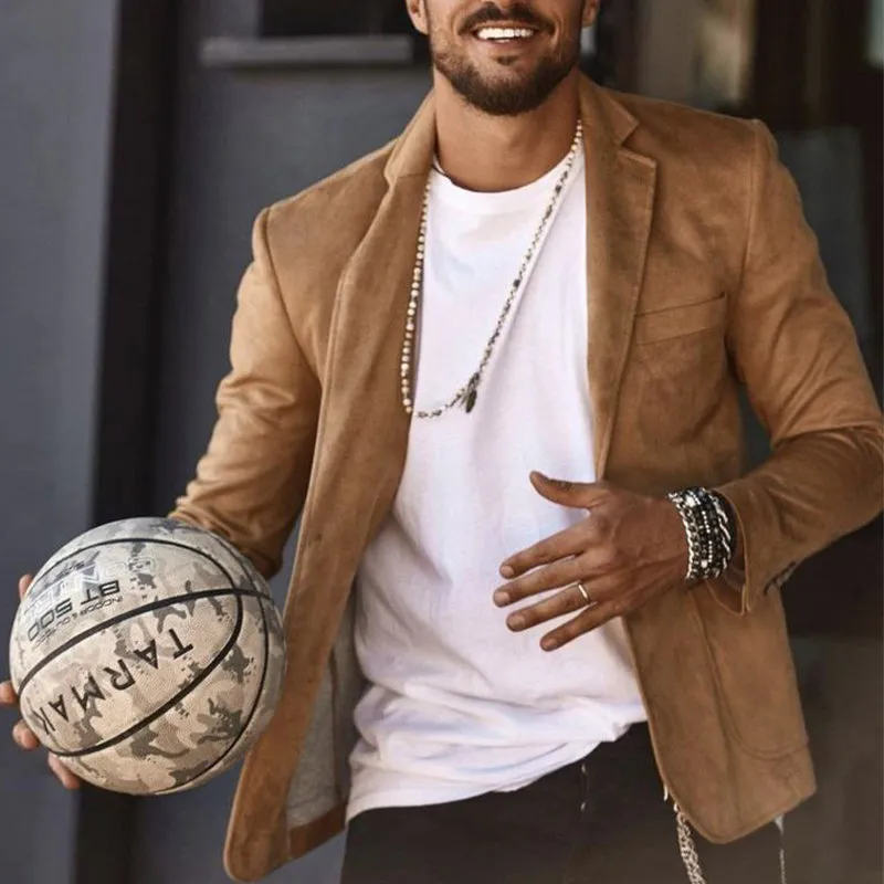 Men's Khaki Velvet Notched Lapel Two-Button Blazer 71554824U sold by Manly product image thumbnail 3