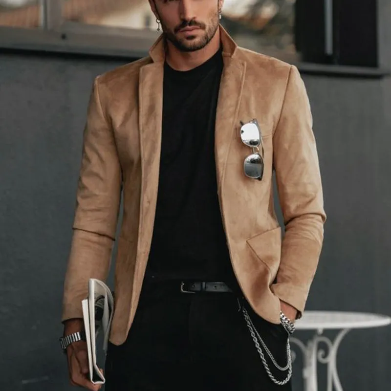 Men's Khaki Velvet Notched Lapel Two-Button Blazer 71554824U sold by Manly product image thumbnail 4