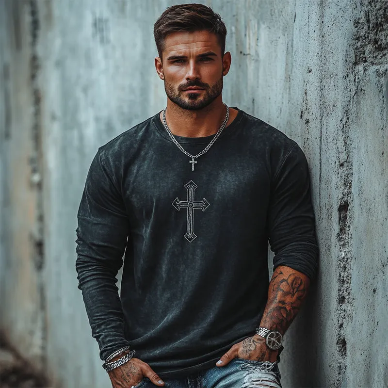 Men's Casual Retro Printed Round Neck Long Sleeve T-Shirt 51653592U sold by Manly product image thumbnail 3