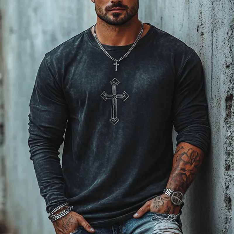 Men's Casual Retro Printed Round Neck Long Sleeve T-Shirt 51653592U sold by Manly product image thumbnail 2