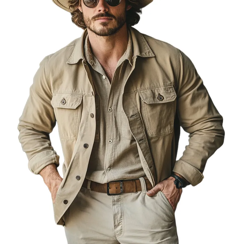 Men's Lightweight Cotton Casual Button-Down Jacket 21028901U sold by Manly