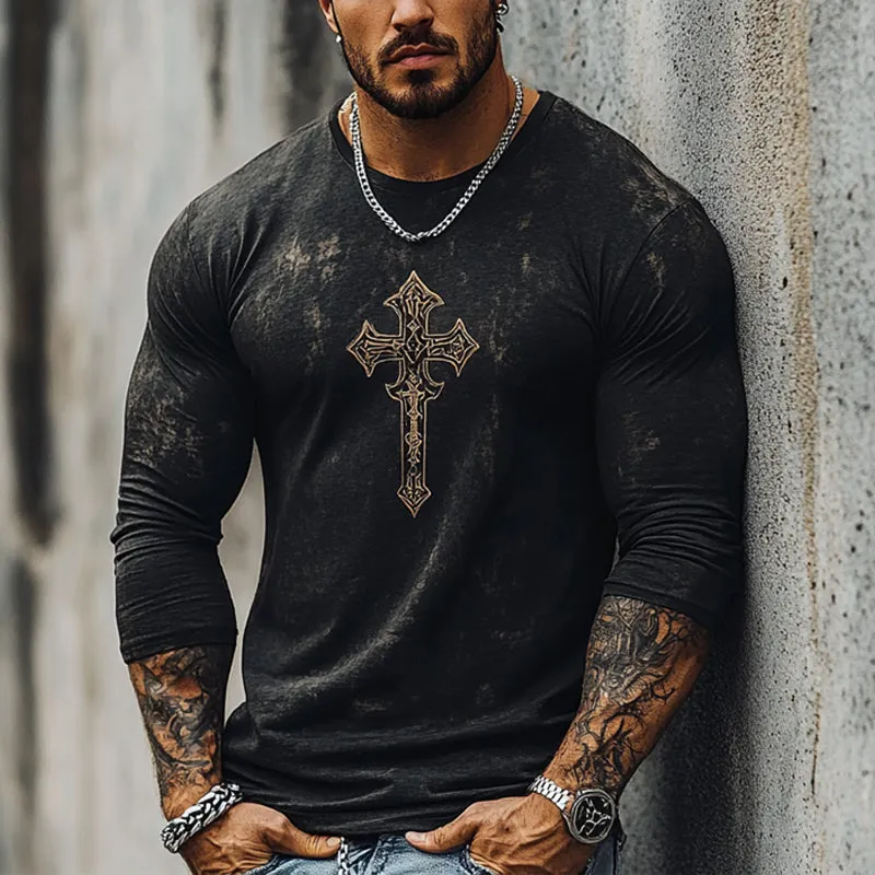 Men's Casual Retro Printed Round Neck Long Sleeve T-Shirt 48321925U sold by Manly product image thumbnail 2