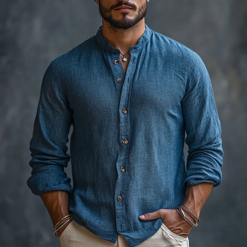 Men's Casual Skin-friendly Round Neck Linen Long-sleeved Shirt 60310523U sold by Manly product image thumbnail 2