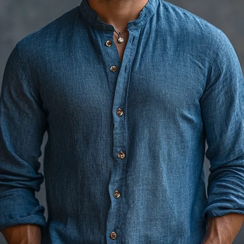 Men's Casual Skin-friendly Round Neck Linen Long-sleeved Shirt 60310523U sold by Manly product image thumbnail 3