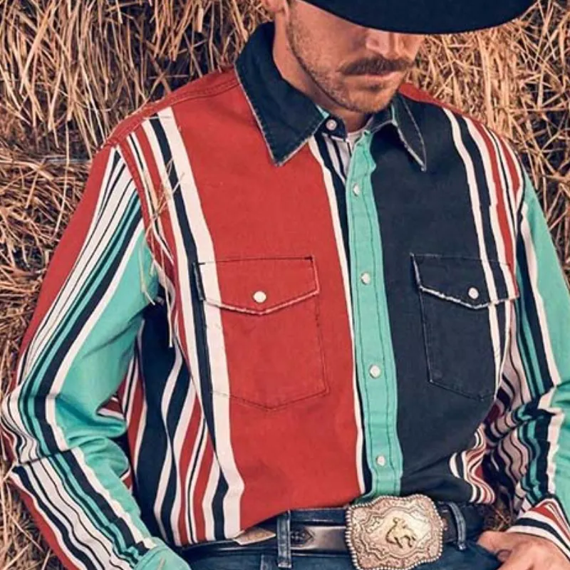 Men's Retro Casual Western Style Vertical Striped Long Sleeve Shirt 03781103K sold by Manly product image thumbnail 4