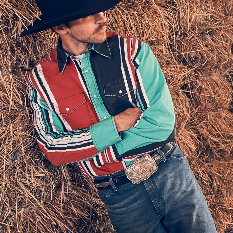 Men's Retro Casual Western Style Vertical Striped Long Sleeve Shirt 03781103K sold by Manly product image thumbnail 3