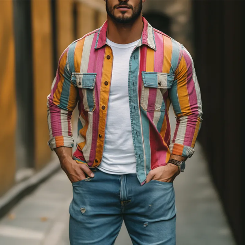 Men's Stylish Casual Western Style Vertical Striped Long Sleeve Shirt 64944267K sold by Manly product image thumbnail 2