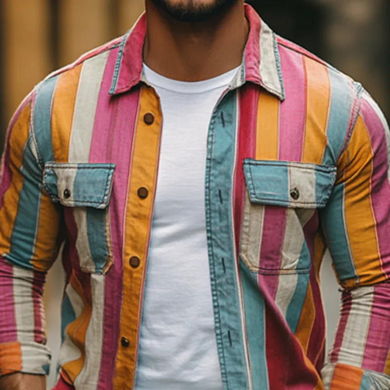 Men's Stylish Casual Western Style Vertical Striped Long Sleeve Shirt 64944267K sold by Manly product image thumbnail 4