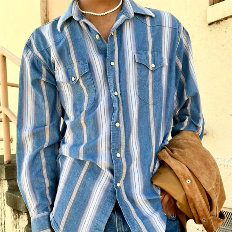 Men's Classic Casual Vertical Striped Long Sleeve Shirt 45086894K sold by Manly product image thumbnail 2