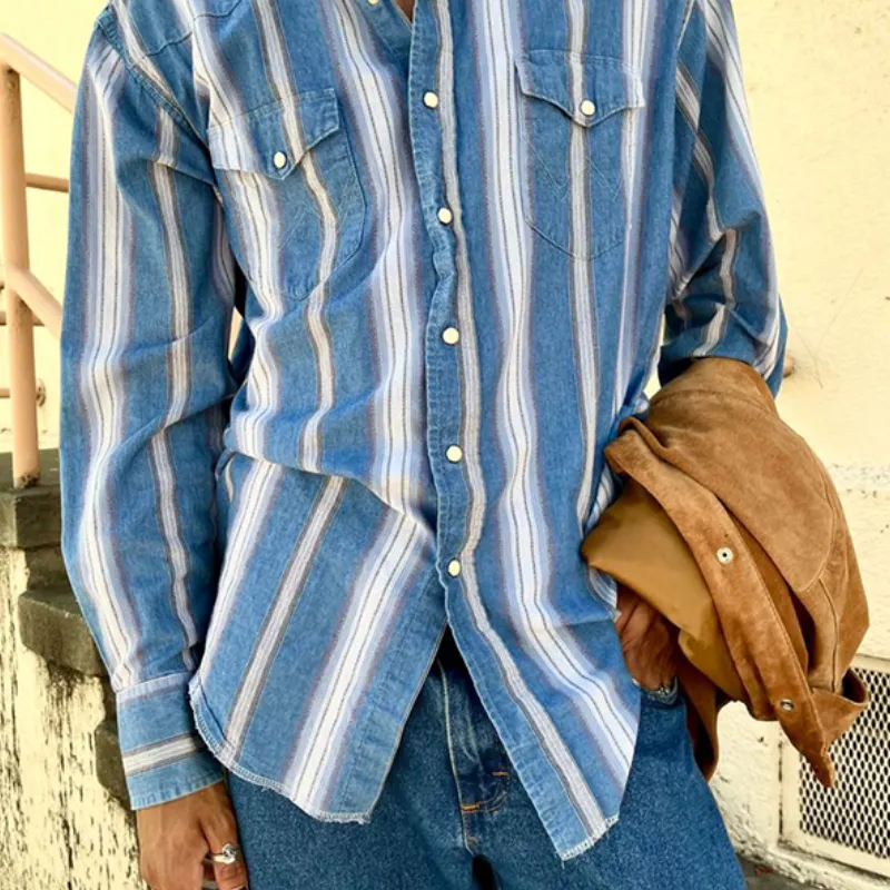 Men's Classic Casual Vertical Striped Long Sleeve Shirt 45086894K sold by Manly product image thumbnail 3