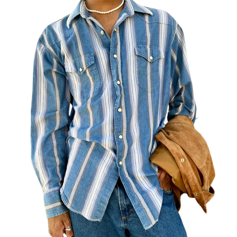 Men's Classic Casual Vertical Striped Long Sleeve Shirt 45086894K sold by Manly