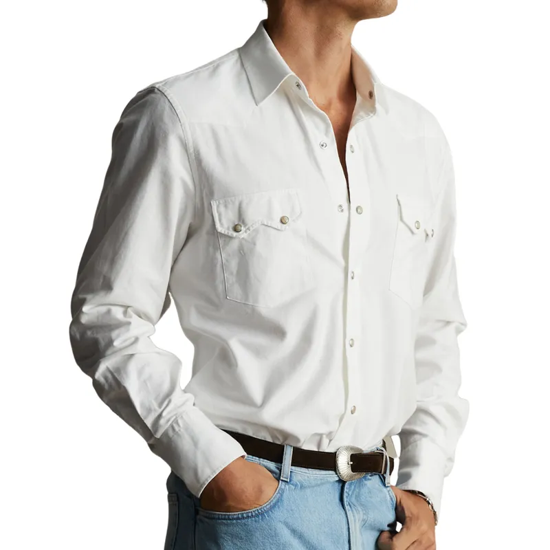 Men's Fashionable All-match Lapel Long-sleeved Shirt 69649252F sold by Manly