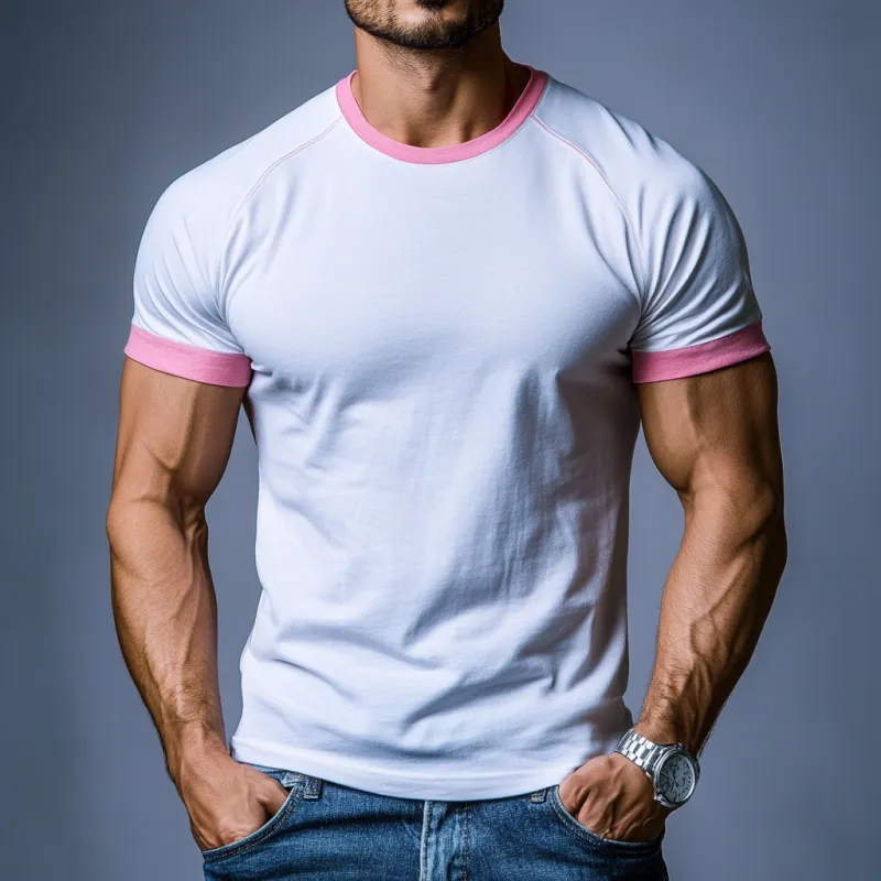 Men's Casual Cotton Colorblock Patchwork Round Neck Slim Short Sleeve T-shirt 71890409M sold by Manly product image thumbnail 2