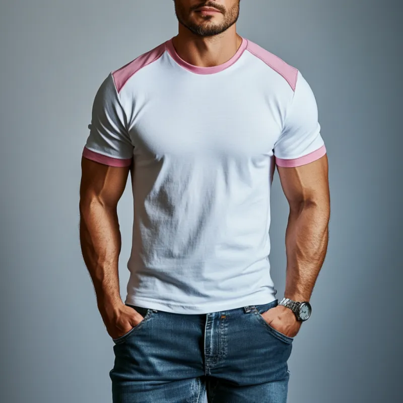 Men's Casual Cotton Colorblock Patchwork Round Neck Slim Short Sleeve T-shirt 46212038M sold by Manly product image thumbnail 2