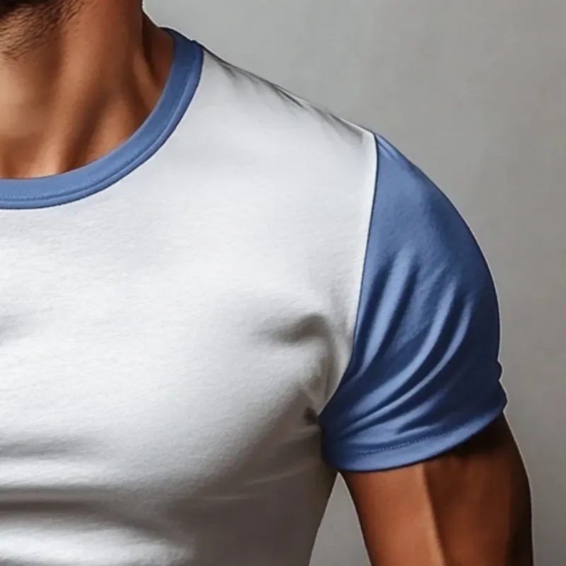 Men's Casual Cotton Colorblock Patchwork Round Neck Slim Short Sleeve T-shirt 54331290M sold by Manly product image thumbnail 3