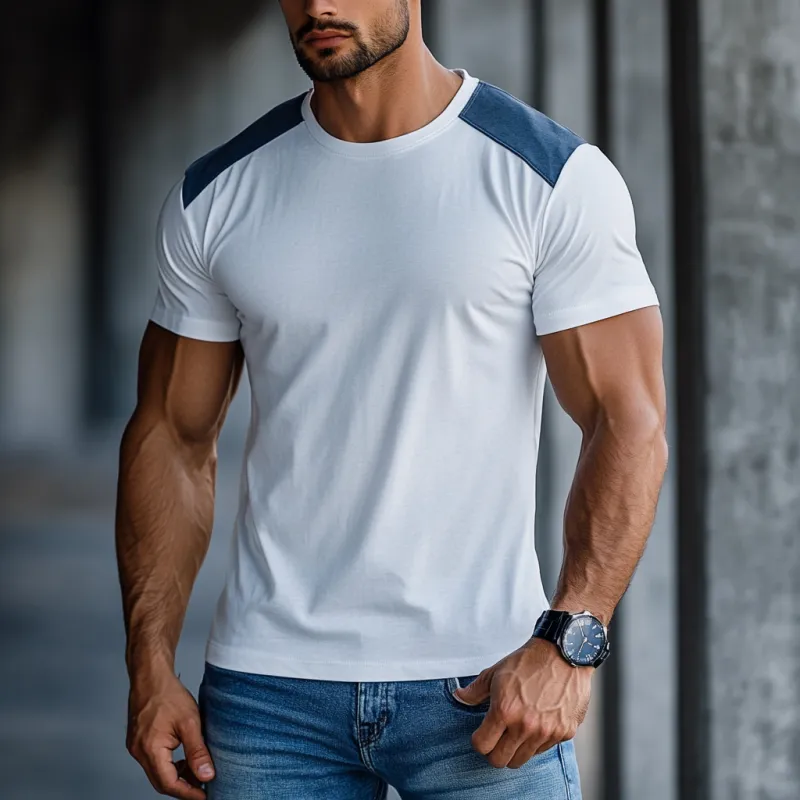 Men's Casual Cotton Colorblock Patchwork Round Neck Slim Short Sleeve T-shirt 67009251M sold by Manly product image thumbnail 2