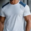 Men's Casual Cotton Colorblock Patchwork Round Neck Slim Short Sleeve T-shirt 67009251M sold by Manly