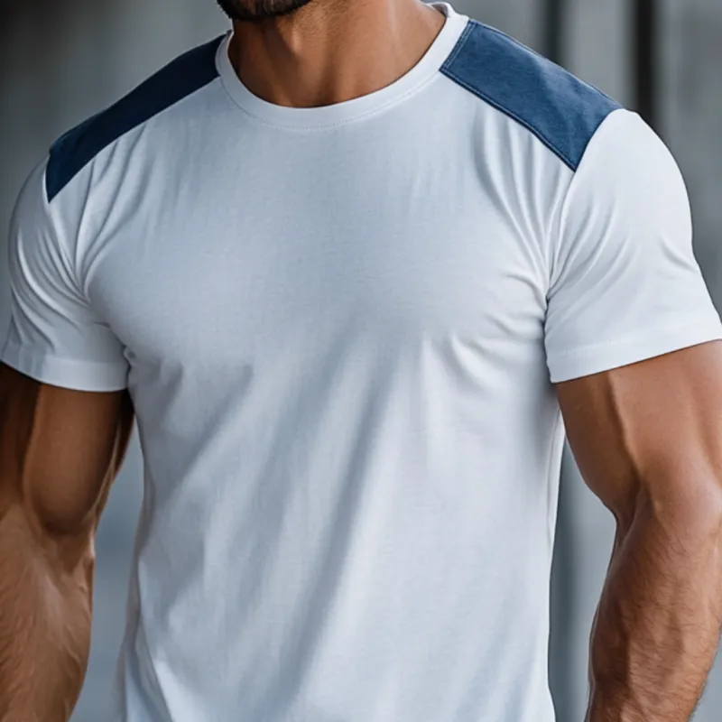 Men's Casual Cotton Colorblock Patchwork Round Neck Slim Short Sleeve T-shirt 67009251M sold by Manly product image thumbnail 3