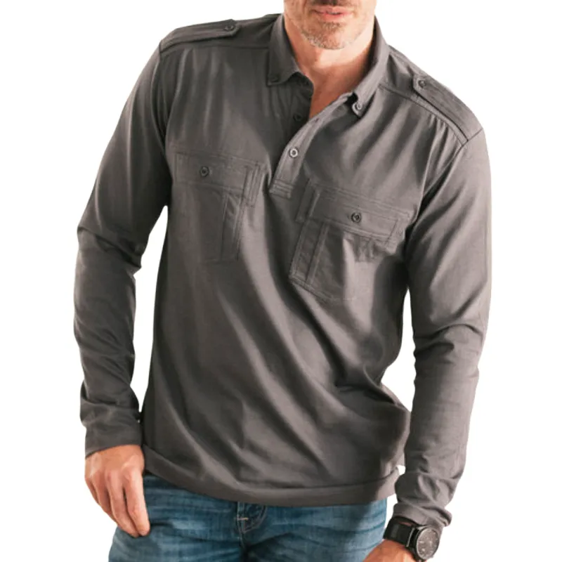Men's Casual All-match Lapel Blended Long-sleeved POLO Shirt 00765726F sold by Manly