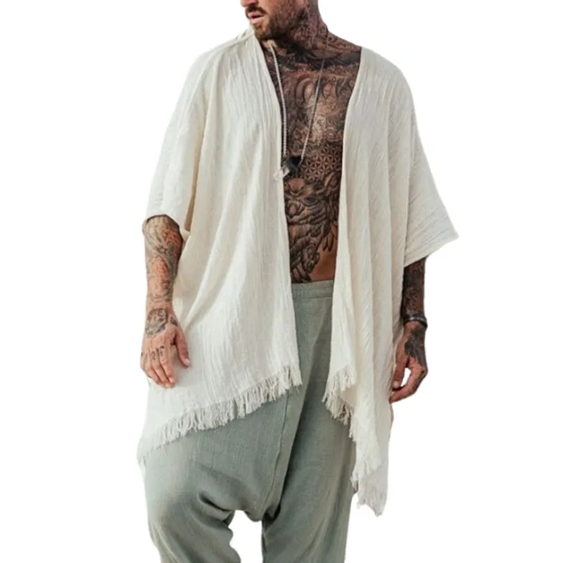 Men's Casual Linen Hem Tassel Loose Short-sleeved Cardigan 16553396M sold by Manly