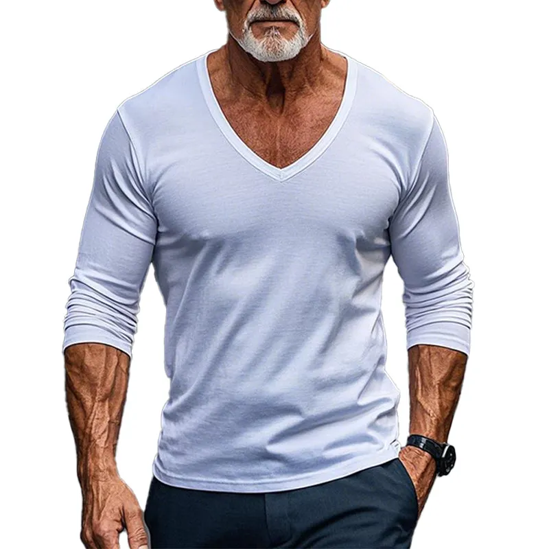 Men's Cotton Casual V-Neck Long Sleeve T-Shirt 97364129X sold by Manly