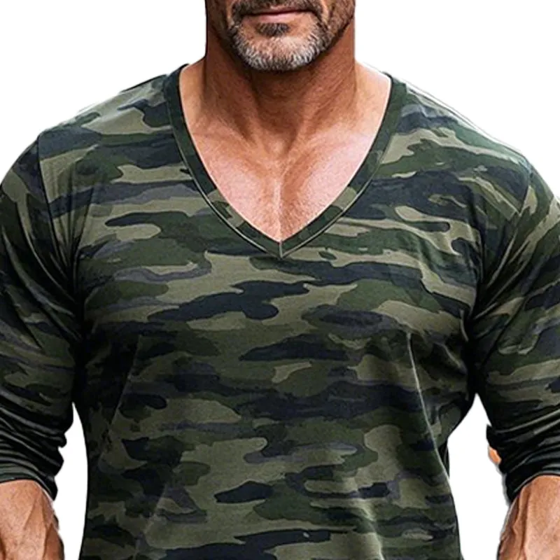 Men's Camouflage Print V-Neck Long Sleeve T-Shirt 56103665X sold by Manly product image thumbnail 3