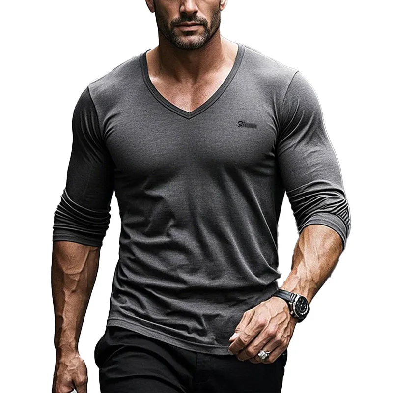 Men's Embroidered Casual V-Neck Long Sleeve T-Shirt 62064304X sold by Manly