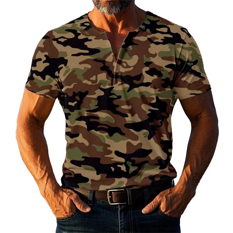 Men's Camo Henley Short Sleeve T-Shirt 23337517X sold by Manly