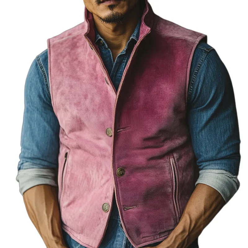 Men's Retro Casual Stand Collar Slim Suede Vest 25802165K sold by Manly