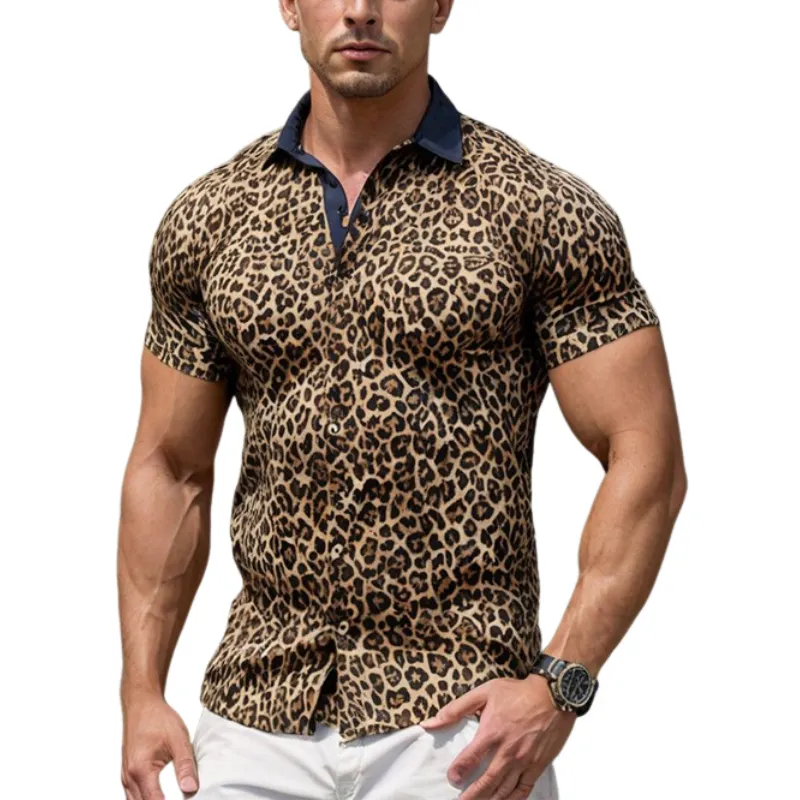 Men's Classic Casual Fit Leopard Print Short Sleeve Shirt 15616694K sold by Manly