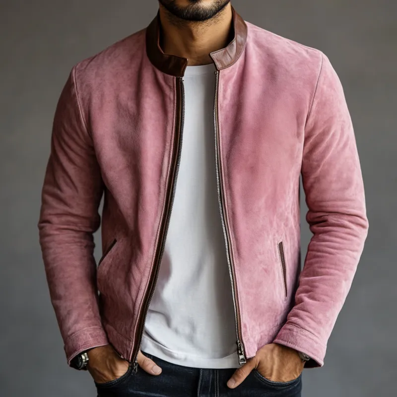 Men's Classic Casual Slim Fit Leather Stand Collar Suede Jacket 32077870K sold by Manly product image thumbnail 2