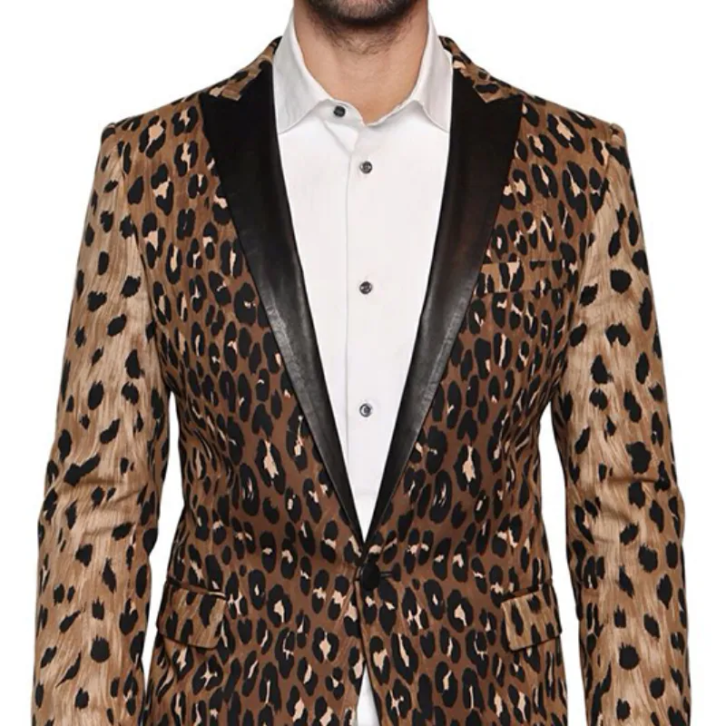 Men's Vintage Fashion Slim Fit Leopard Print Collar Leather Blazer 97866548K sold by Manly product image thumbnail 2