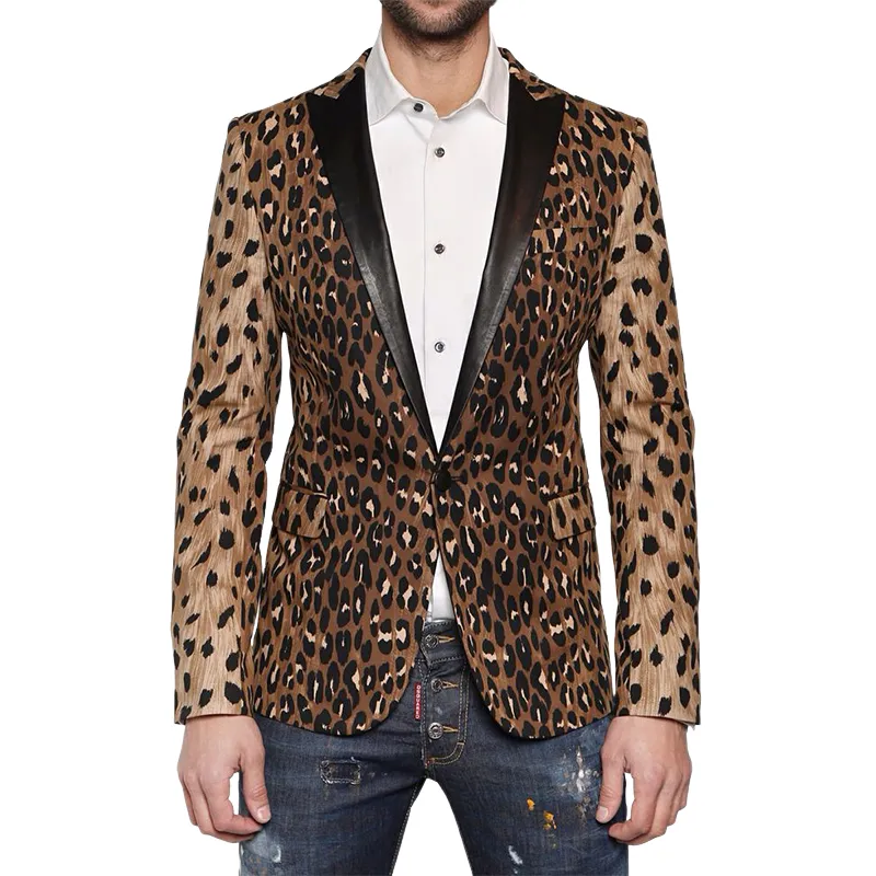 Men's Vintage Fashion Slim Fit Leopard Print Collar Leather Blazer 97866548K sold by Manly