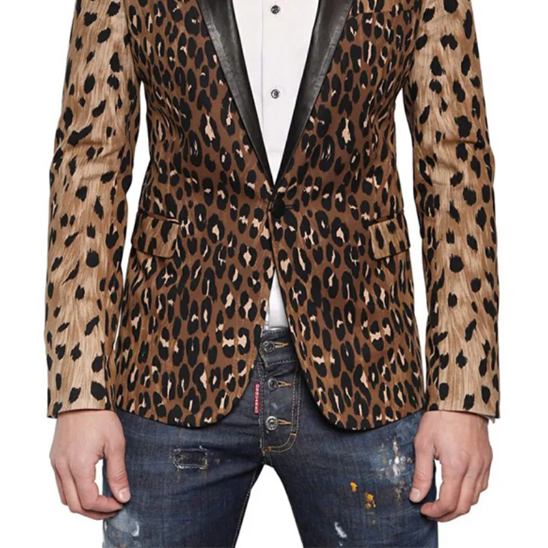 Men's Vintage Fashion Slim Fit Leopard Print Collar Leather Blazer 97866548K sold by Manly product image thumbnail 3