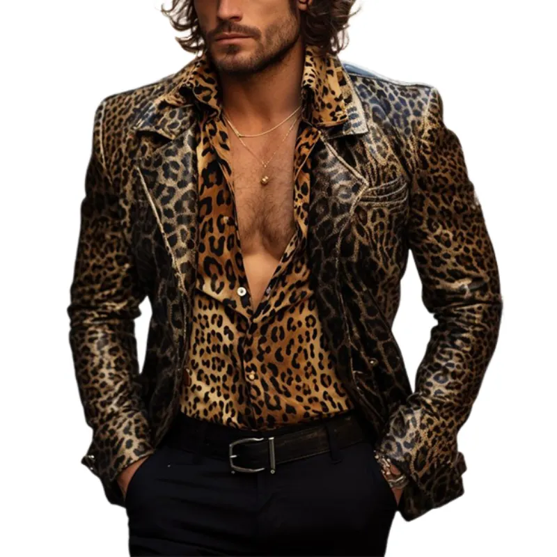 Men's Vintage Fashion Slim Fit Leopard Leather Blazer 81797296K sold by Manly